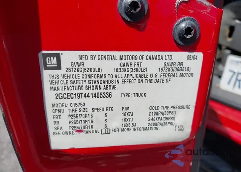 2004 Chevrolet Silverado 1500 Ls из США, поврежденный, VIN 2GCEC19T441405336